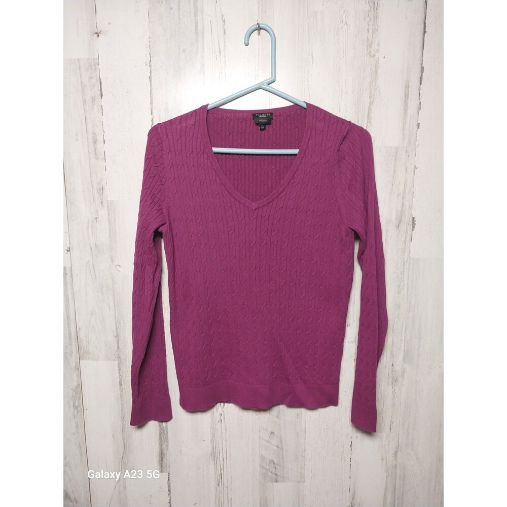 Talbots Women's Large Pima Cotton Cable Knit V Neck Sweater